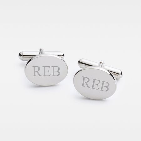 Personalized Engraved Sterling Silver Oval Cuff Links